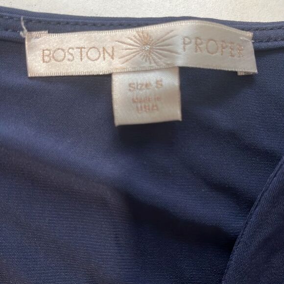 Boston Proper Navy Sleeveless Jumpsuit Elastic Drawstring Waist V Neck Zip - Picture 8 of 9